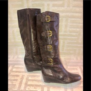 Franco Sarto Brown Leather Knee Boot with Buckles